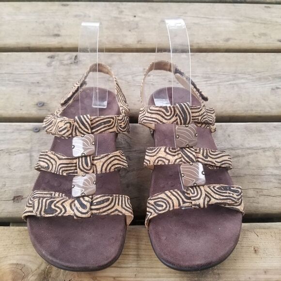 Vionic Orthaheel Amber Tan Black Swirl Faux Vegan Leather Strappy Sandals 8 - Picture 2 of 10